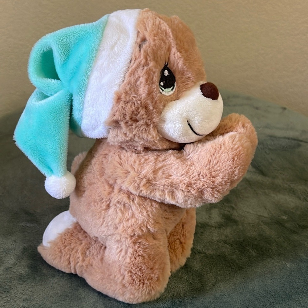 Precious Moments Praying Teddy Bear Plush Teal Nightcap Brown 2016 Gift of Love